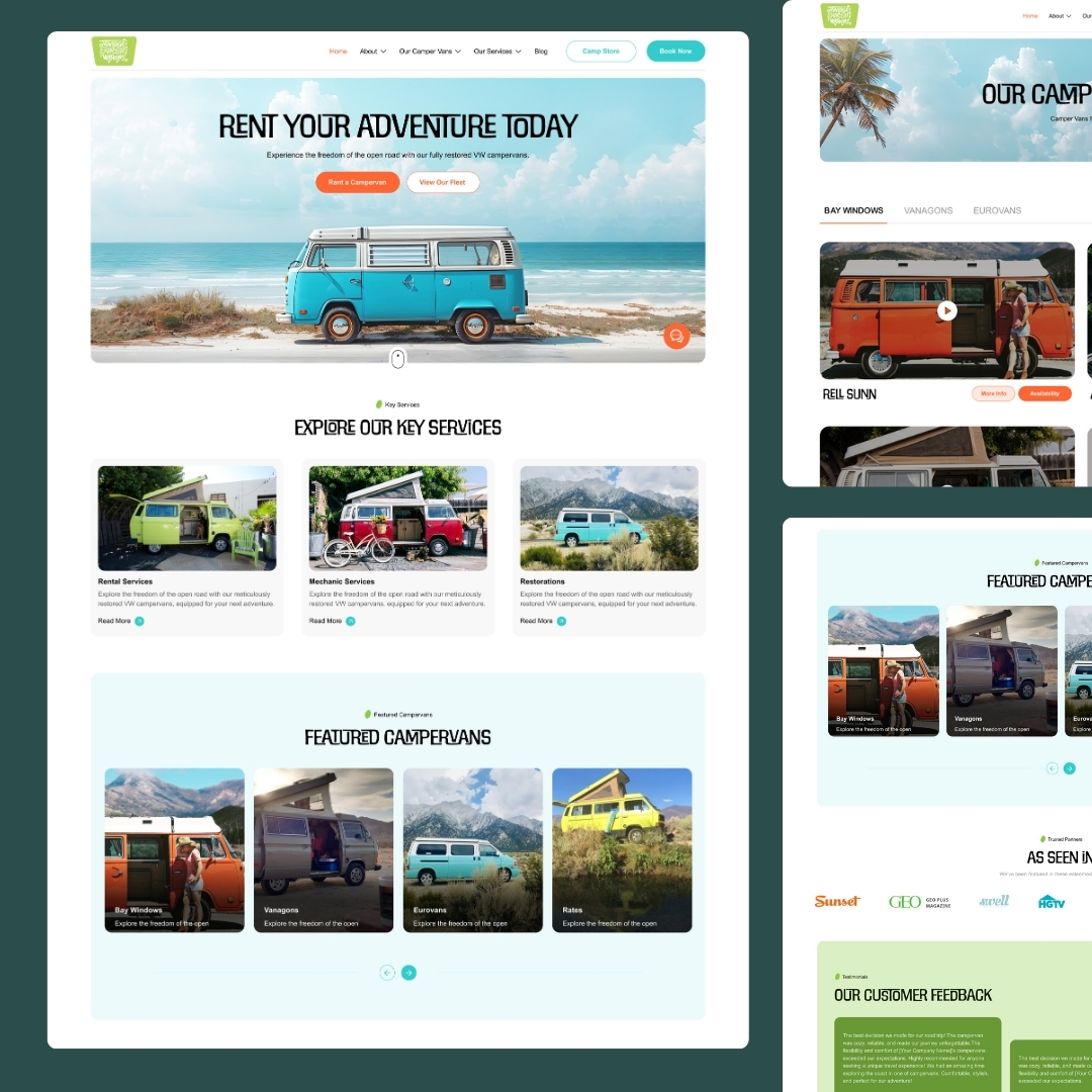 Vintage Surfari Wagons VW camper rental booking site.