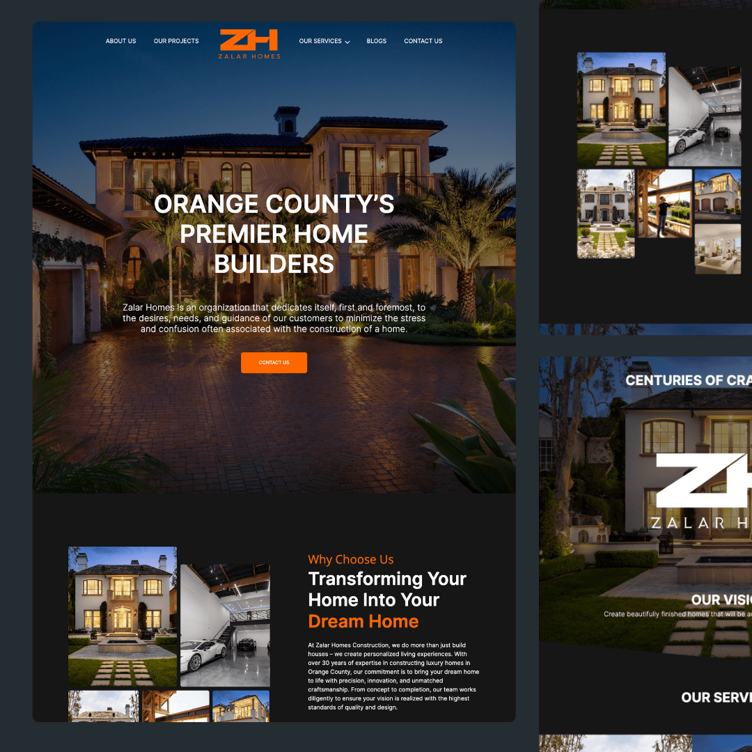 ZH Construction luxury home builder website designed by Tusk Creative Studios.