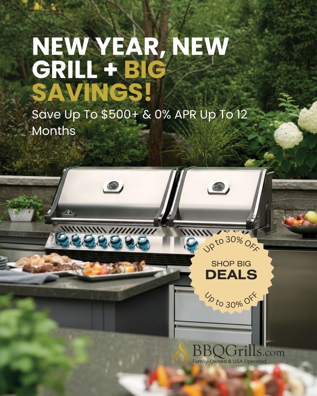 BBQGrills.com New Year promotional ad creative by Tusk Creative Studios.